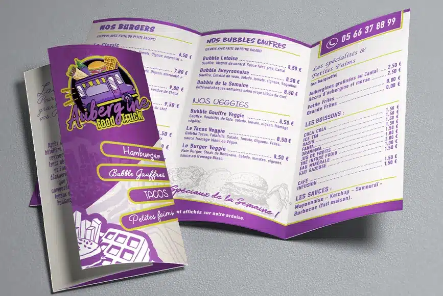 Dépliant menu figeac graphisme aubergine